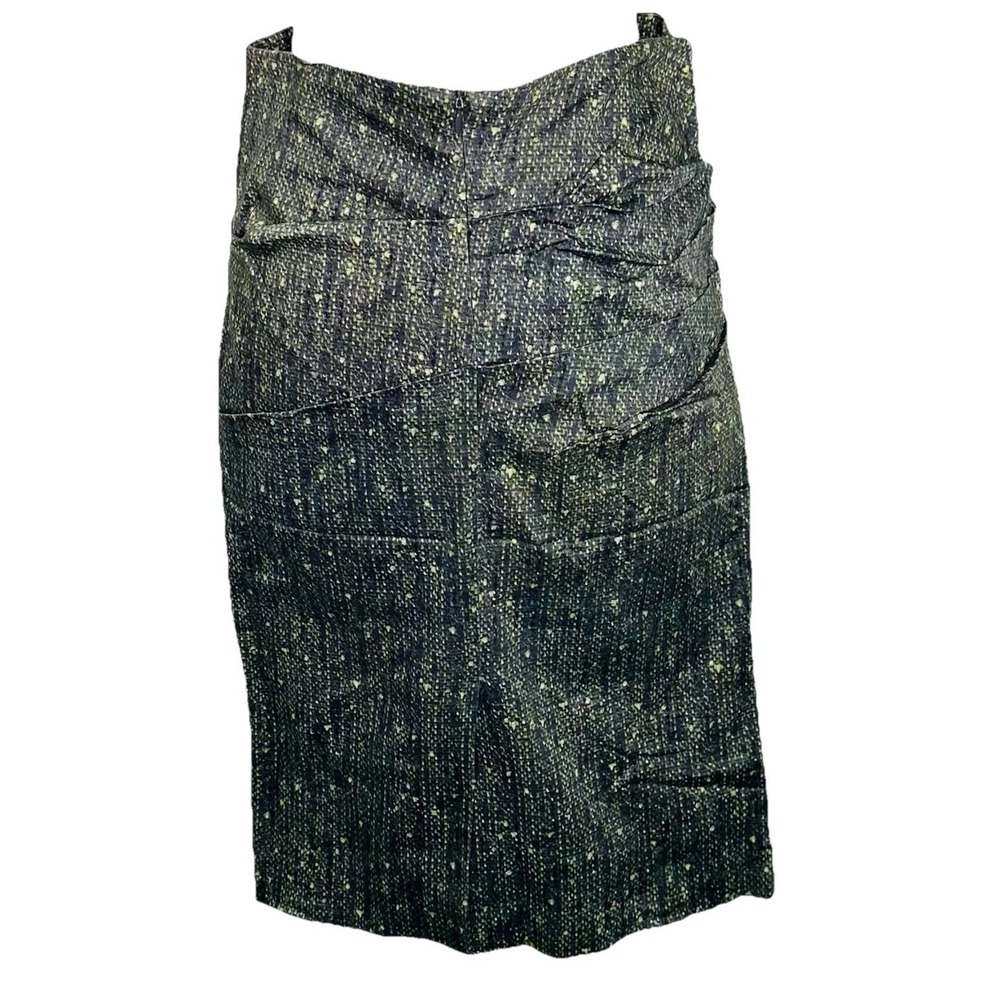 Samantha Sung Pencil Skirt‎ 6 Green Black Abstract Ruched Hand Printed Cotton